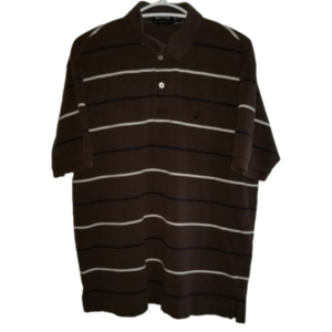 Nautica Short Sleeve Brown Striped Polo  Size XL